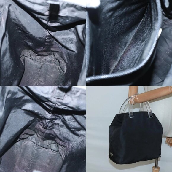 PRADA Hand Bag Nylon Plastic Black Silver Auth 129008 - Picture 13 of 14
